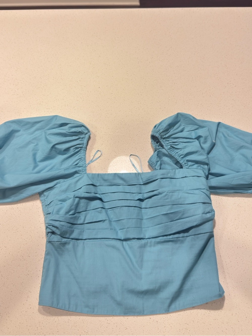 Abercrombie & Fitch Light Blue Puff Sleeve Square Neck Top